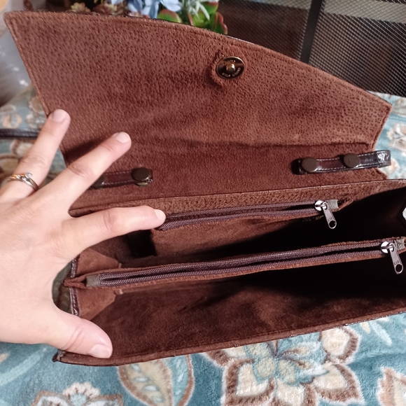 Vintage Genuine EEL Skin Leather Redish/Brown Clutch Purse W/Removable Strap 10" - Picture 13 of 16